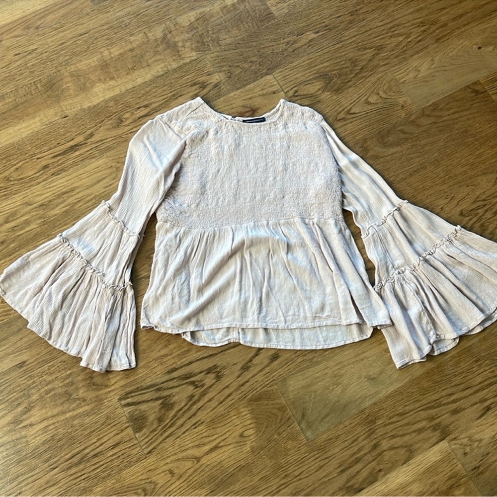 American Eagle Outfitters Light Pink Bell Sleeve Blouse - Picture 2 of 4